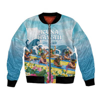 Hawaii Outrigger Canoe Race Bomber Jacket Polynesian Style Watercolor Style LT05 Unisex Blue - Polynesian Pride