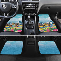 Hawaii Outrigger Canoe Race Car Mats Polynesian Style Watercolor Style LT05 Set 4pcs Blue - Polynesian Pride