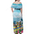 Hawaii Outrigger Canoe Race Family Matching Off Shoulder Maxi Dress and Hawaiian Shirt Polynesian Style Watercolor Style