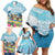 Hawaii Outrigger Canoe Race Family Matching Off Shoulder Short Dress and Hawaiian Shirt Polynesian Style Watercolor Style