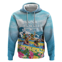 Hawaii Outrigger Canoe Race Hoodie Polynesian Style Watercolor Style LT05 Pullover Hoodie Blue - Polynesian Pride