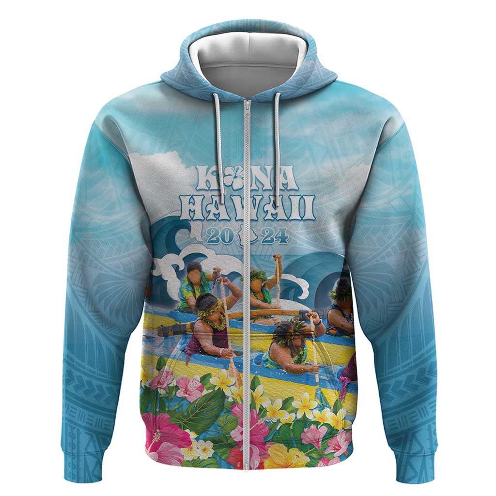 Hawaii Outrigger Canoe Race Hoodie Polynesian Style Watercolor Style LT05 Zip Hoodie Blue - Polynesian Pride