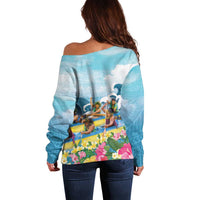 Hawaii Outrigger Canoe Race Off Shoulder Sweater Polynesian Style Watercolor Style LT05 - Polynesian Pride