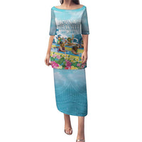 Hawaii Outrigger Canoe Race Puletasi Polynesian Style Watercolor Style LT05 Long Dress Blue - Polynesian Pride