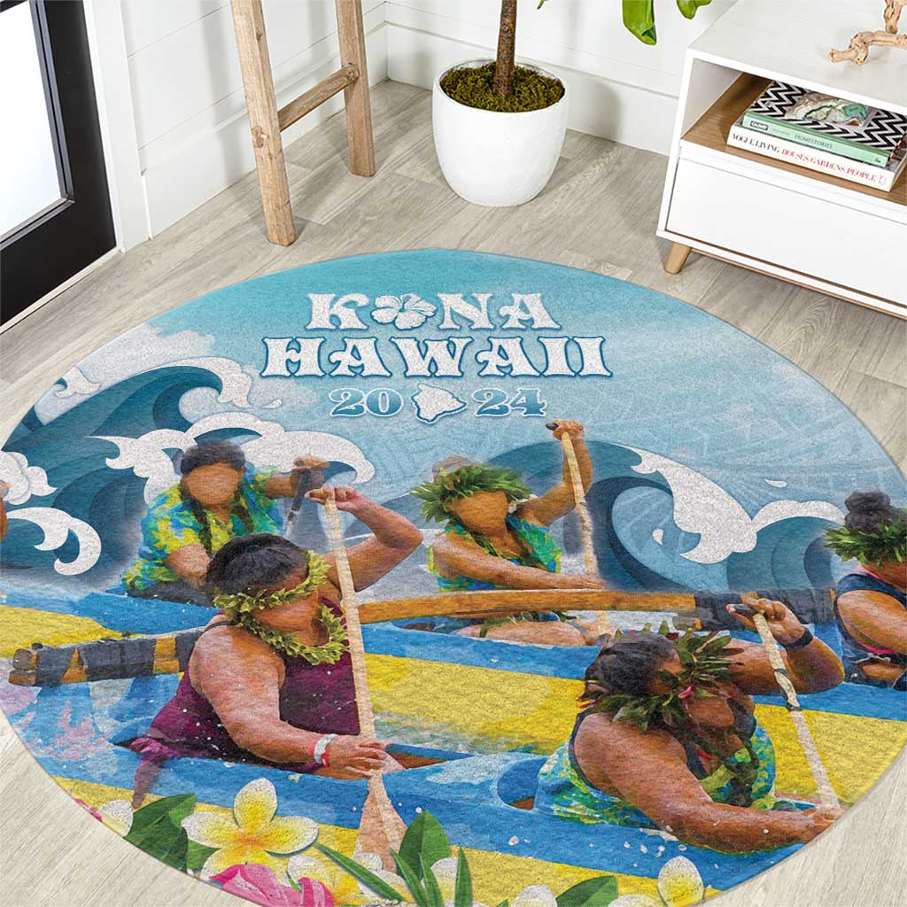 Hawaii Outrigger Canoe Race Round Carpet Polynesian Style Watercolor Style LT05 Blue - Polynesian Pride