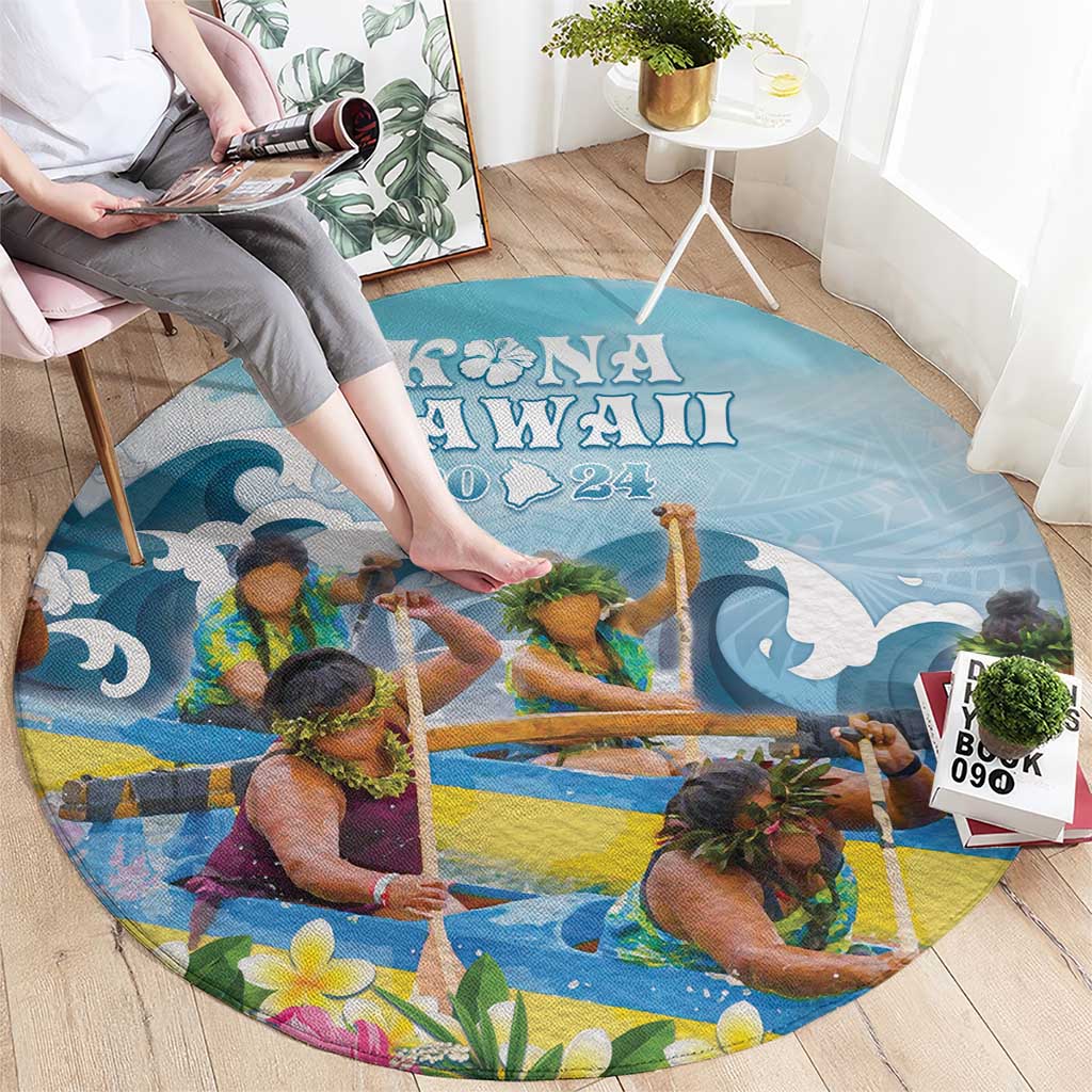 Hawaii Outrigger Canoe Race Round Carpet Polynesian Style Watercolor Style LT05 - Polynesian Pride