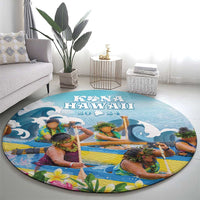 Hawaii Outrigger Canoe Race Round Carpet Polynesian Style Watercolor Style LT05 - Polynesian Pride