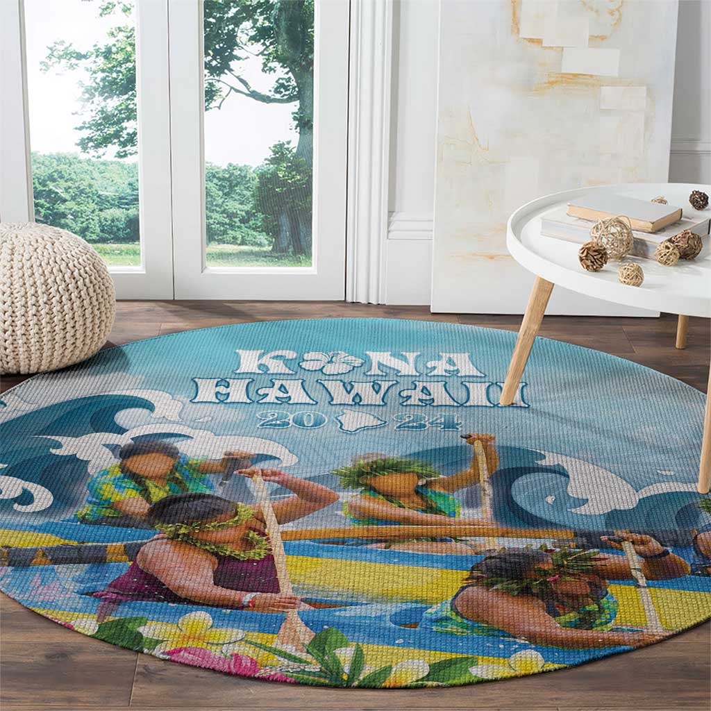 Hawaii Outrigger Canoe Race Round Carpet Polynesian Style Watercolor Style LT05 - Polynesian Pride