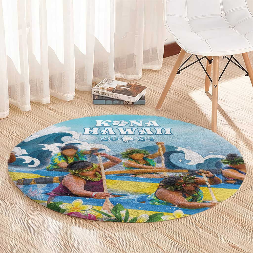 Hawaii Outrigger Canoe Race Round Carpet Polynesian Style Watercolor Style LT05 - Polynesian Pride