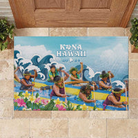 Hawaii Outrigger Canoe Race Rubber Doormat Polynesian Style Watercolor Style LT05 Blue - Polynesian Pride