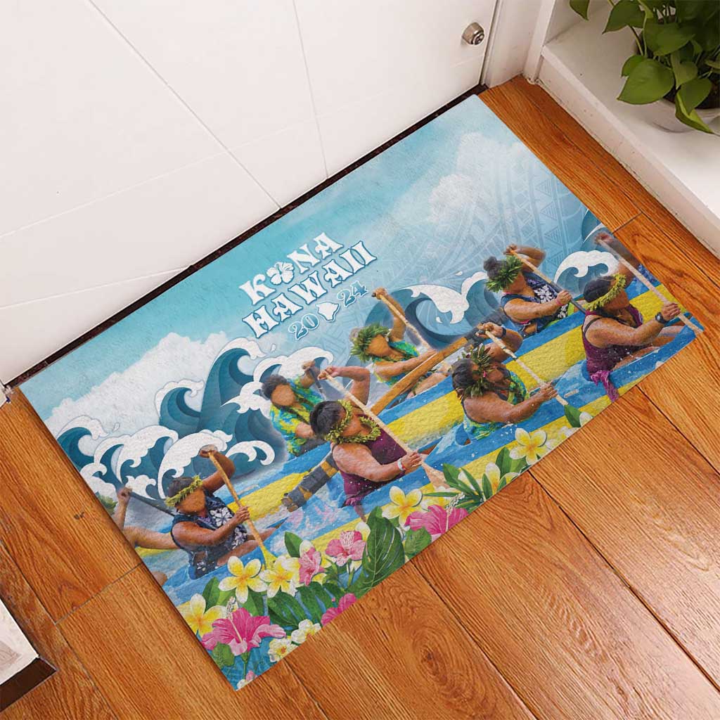 Hawaii Outrigger Canoe Race Rubber Doormat Polynesian Style Watercolor Style LT05 - Polynesian Pride