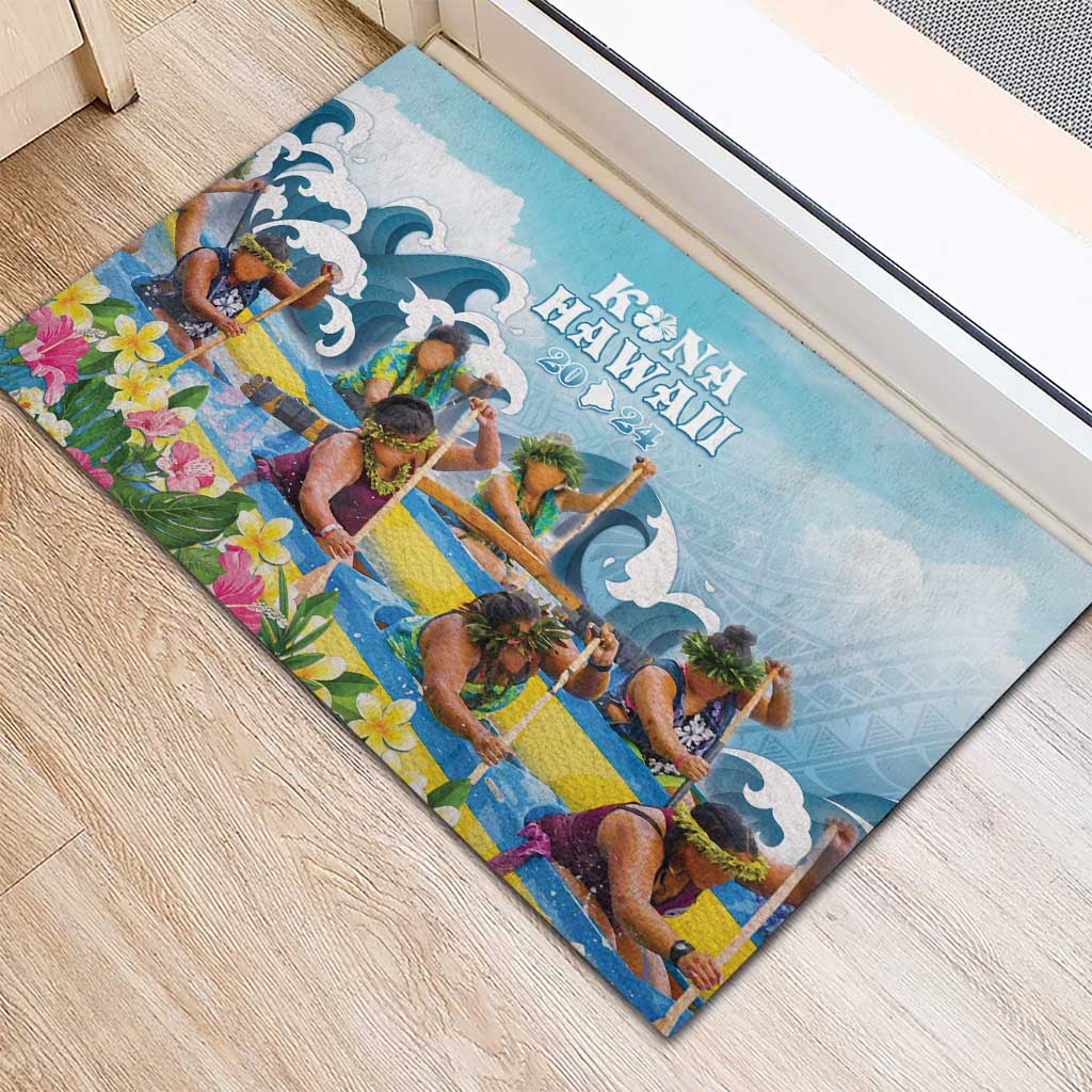 Hawaii Outrigger Canoe Race Rubber Doormat Polynesian Style Watercolor Style LT05 - Polynesian Pride