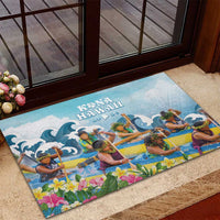 Hawaii Outrigger Canoe Race Rubber Doormat Polynesian Style Watercolor Style LT05 - Polynesian Pride