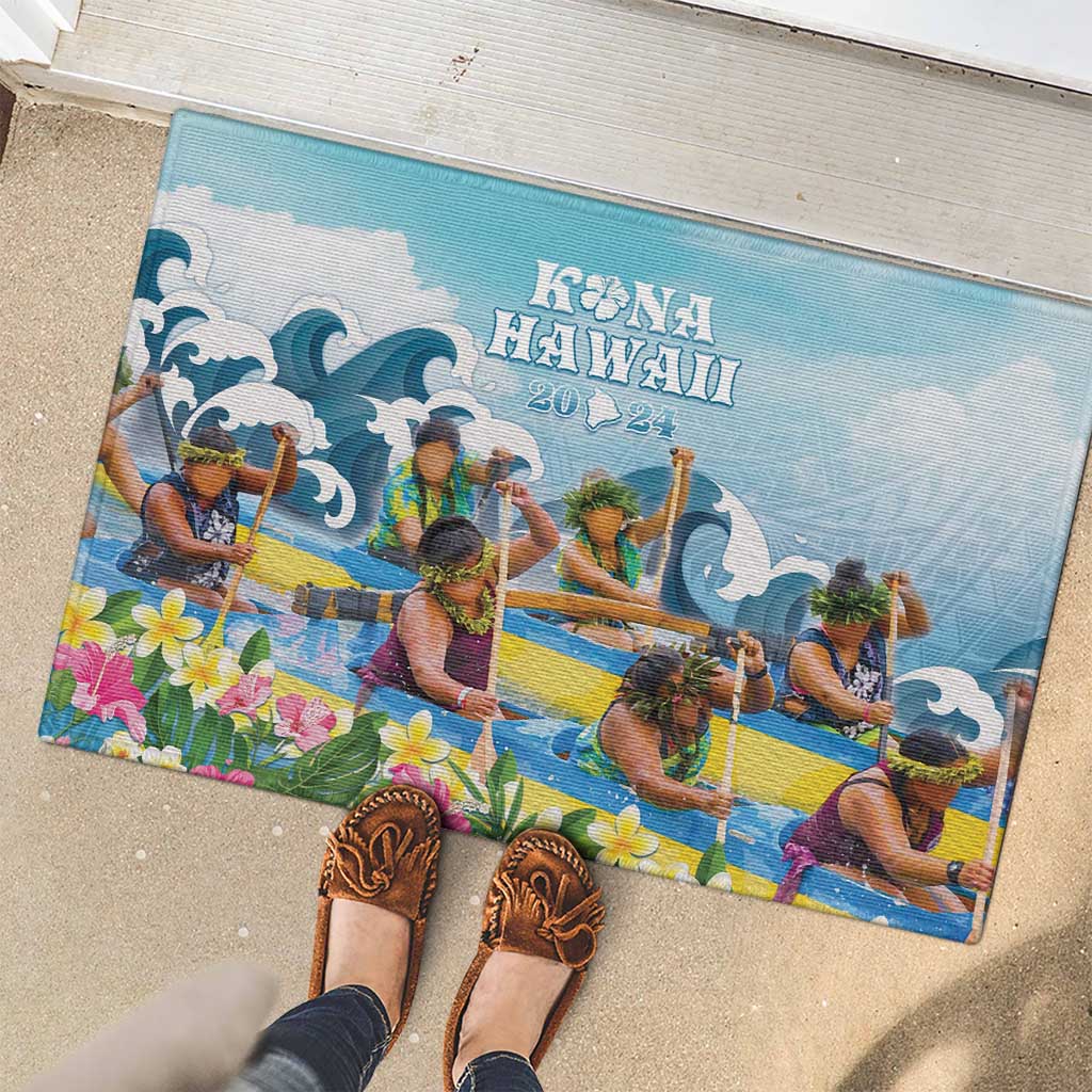 Hawaii Outrigger Canoe Race Rubber Doormat Polynesian Style Watercolor Style LT05 - Polynesian Pride