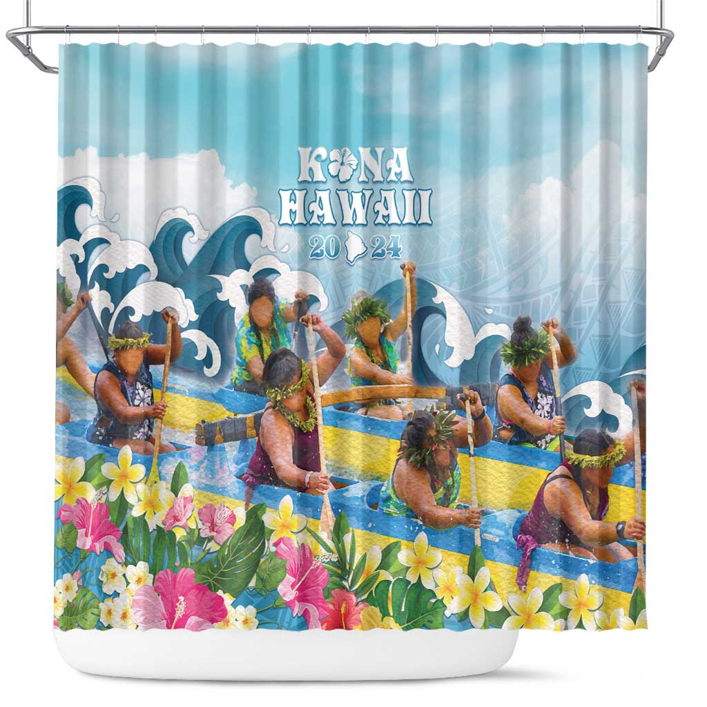 Hawaii Outrigger Canoe Race Shower Curtain Polynesian Style Watercolor Style LT05 Blue - Polynesian Pride