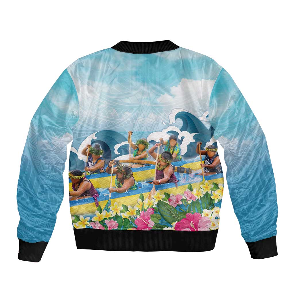 Hawaii Outrigger Canoe Race Sleeve Zip Bomber Jacket Polynesian Style Watercolor Style LT05 - Polynesian Pride