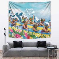 Hawaii Outrigger Canoe Race Tapestry Polynesian Style Watercolor Style LT05 Blue - Polynesian Pride