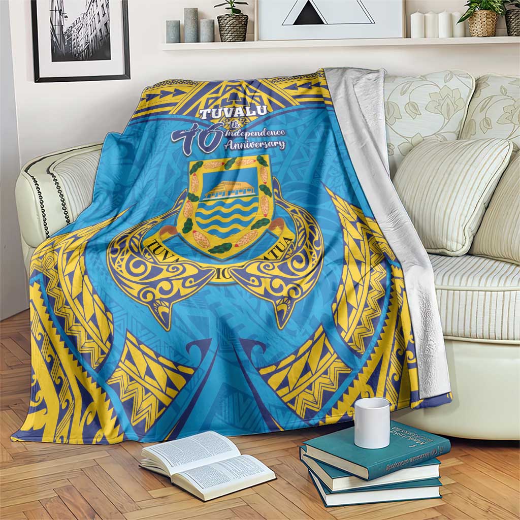 Tuvalu Independence Day Blanket Coat Of Arms With Polynesian Dolphin Tattoo LT05 Blue - Polynesian Pride