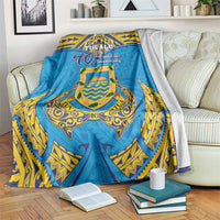 Tuvalu Independence Day Blanket Coat Of Arms With Polynesian Dolphin Tattoo LT05 Blue - Polynesian Pride