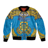 Personalised Tuvalu Independence Day Bomber Jacket Coat Of Arms With Polynesian Dolphin Tattoo LT05 Unisex Blue - Polynesian Pride