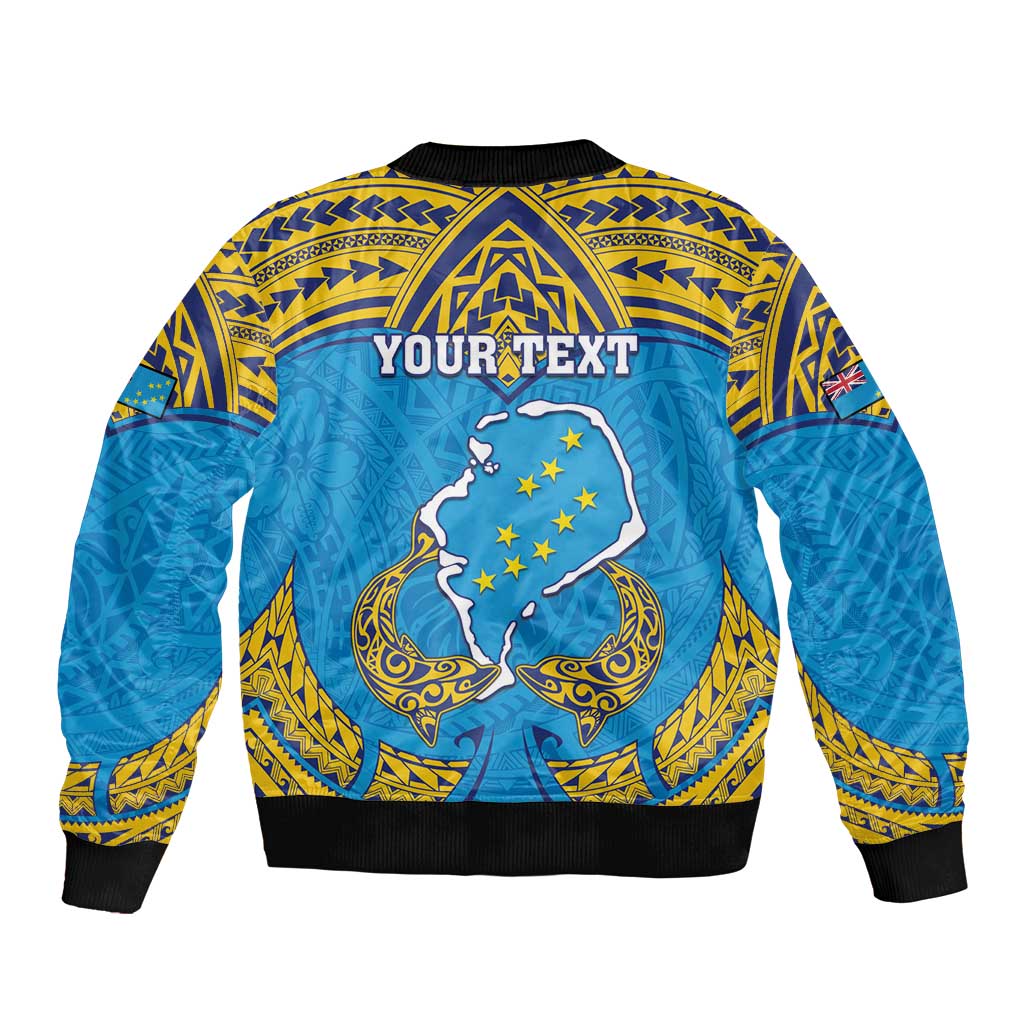 Personalised Tuvalu Independence Day Bomber Jacket Coat Of Arms With Polynesian Dolphin Tattoo LT05 - Polynesian Pride