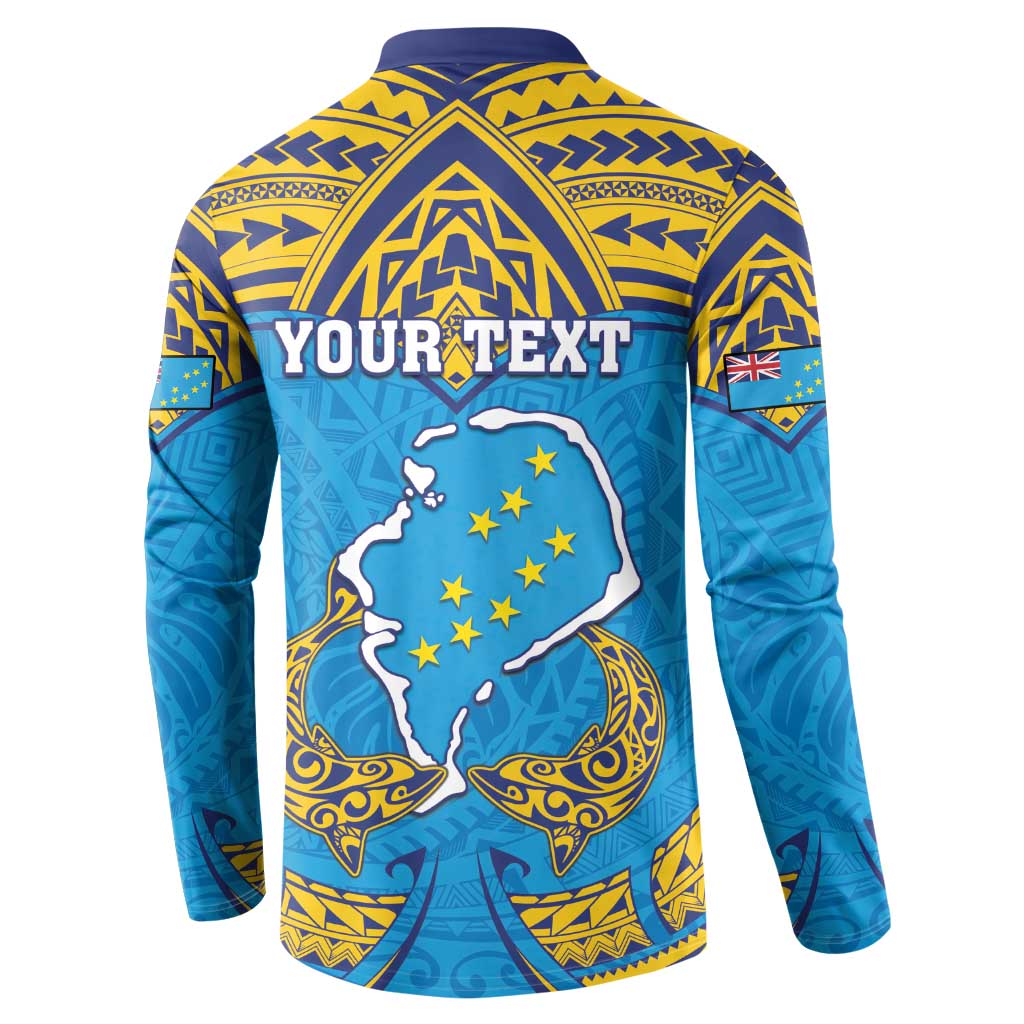 Personalised Tuvalu Independence Day Button Sweatshirt Coat Of Arms With Polynesian Dolphin Tattoo LT05 - Polynesian Pride