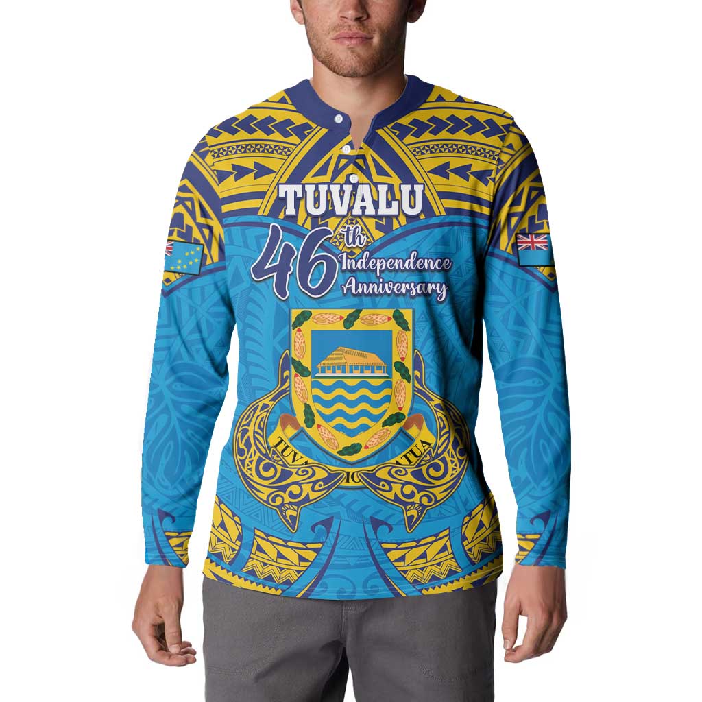 Personalised Tuvalu Independence Day Button Sweatshirt Coat Of Arms With Polynesian Dolphin Tattoo LT05 - Polynesian Pride