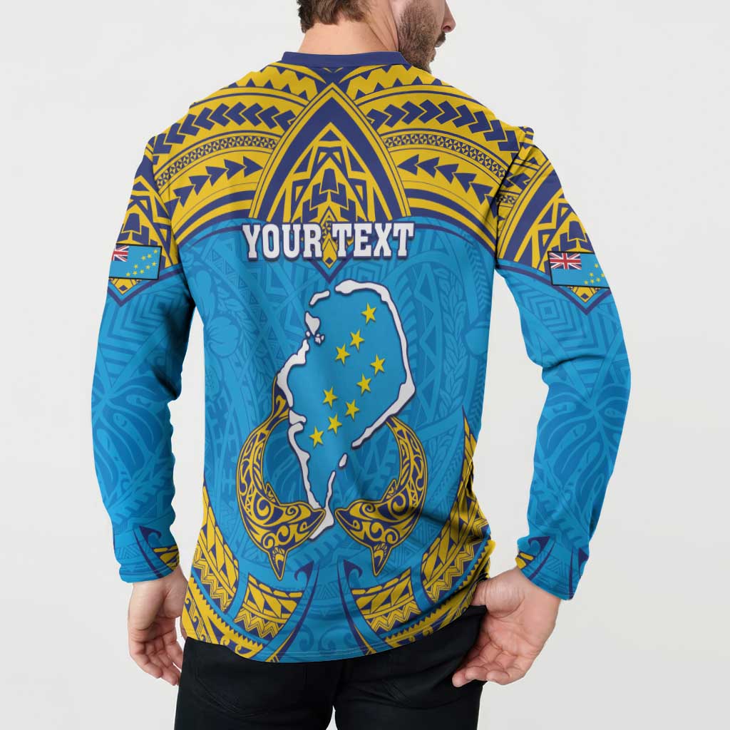 Personalised Tuvalu Independence Day Button Sweatshirt Coat Of Arms With Polynesian Dolphin Tattoo LT05 - Polynesian Pride
