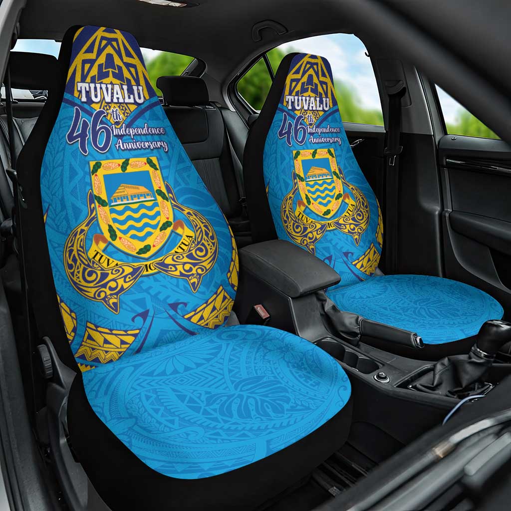 Tuvalu Independence Day Car Seat Cover Coat Of Arms With Polynesian Dolphin Tattoo LT05 One Size Blue - Polynesian Pride
