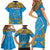 Personalised Tuvalu Independence Day Family Matching Short Sleeve Bodycon Dress and Hawaiian Shirt Coat Of Arms With Polynesian Dolphin Tattoo