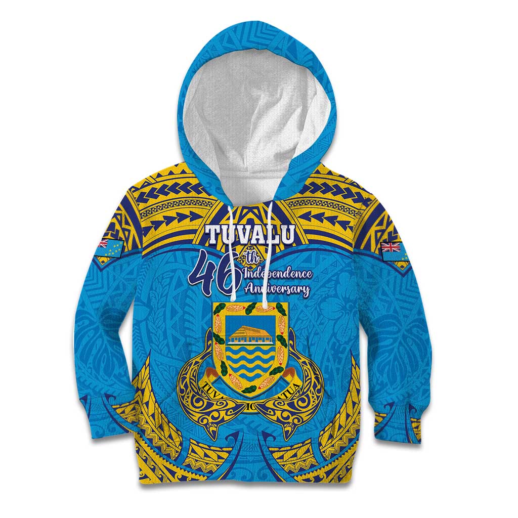 Personalised Tuvalu Independence Day Kid Hoodie Coat Of Arms With Polynesian Dolphin Tattoo LT05 Hoodie Blue - Polynesian Pride