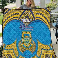 Tuvalu Independence Day Quilt Coat Of Arms With Polynesian Dolphin Tattoo LT05 Blue - Polynesian Pride