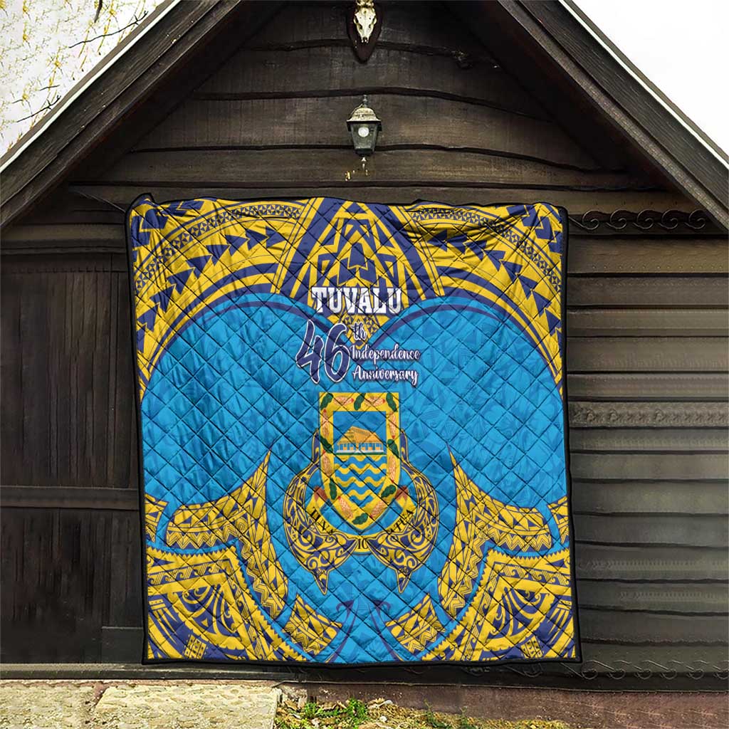 Tuvalu Independence Day Quilt Coat Of Arms With Polynesian Dolphin Tattoo LT05 - Polynesian Pride
