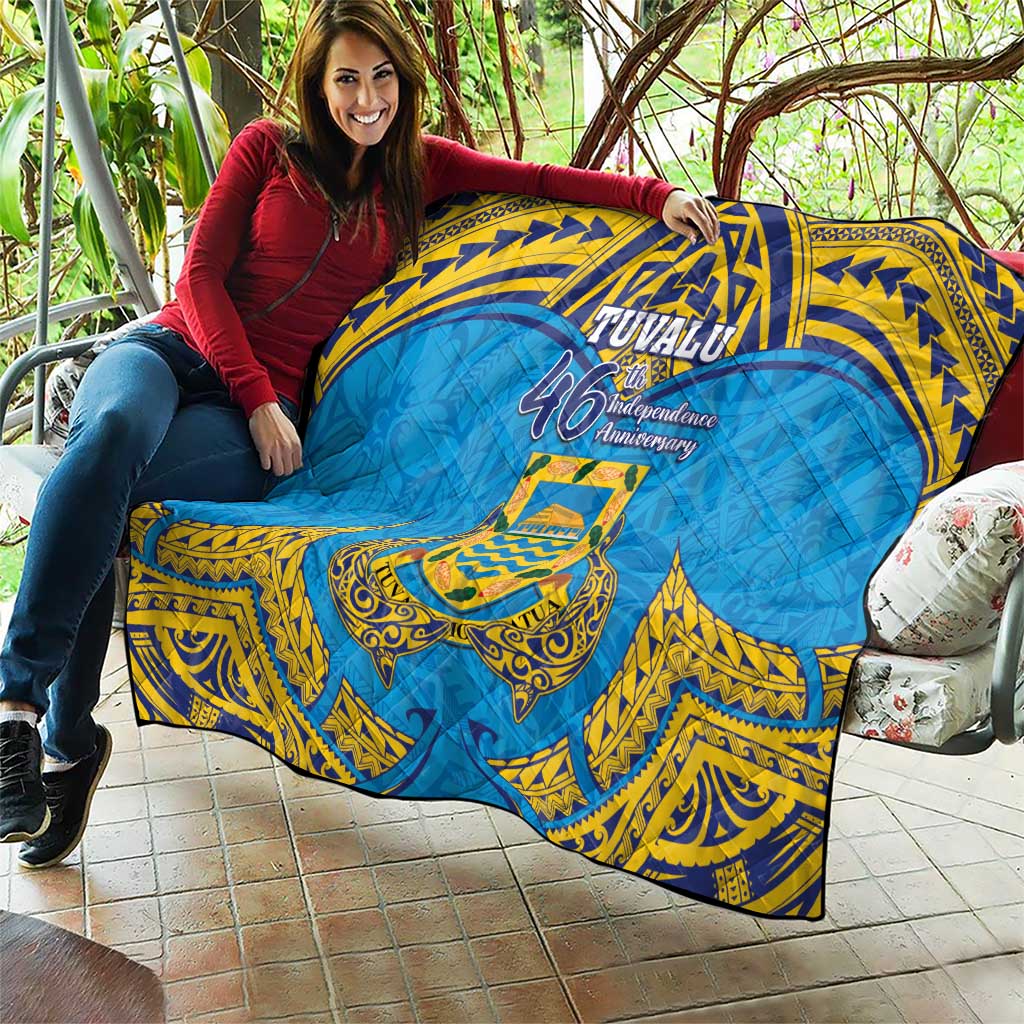 Tuvalu Independence Day Quilt Coat Of Arms With Polynesian Dolphin Tattoo LT05 - Polynesian Pride