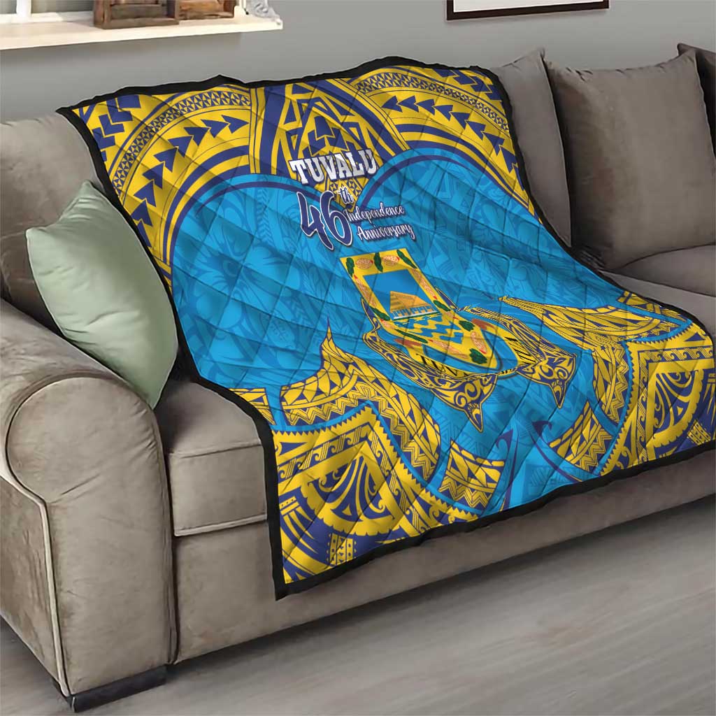 Tuvalu Independence Day Quilt Coat Of Arms With Polynesian Dolphin Tattoo LT05 - Polynesian Pride