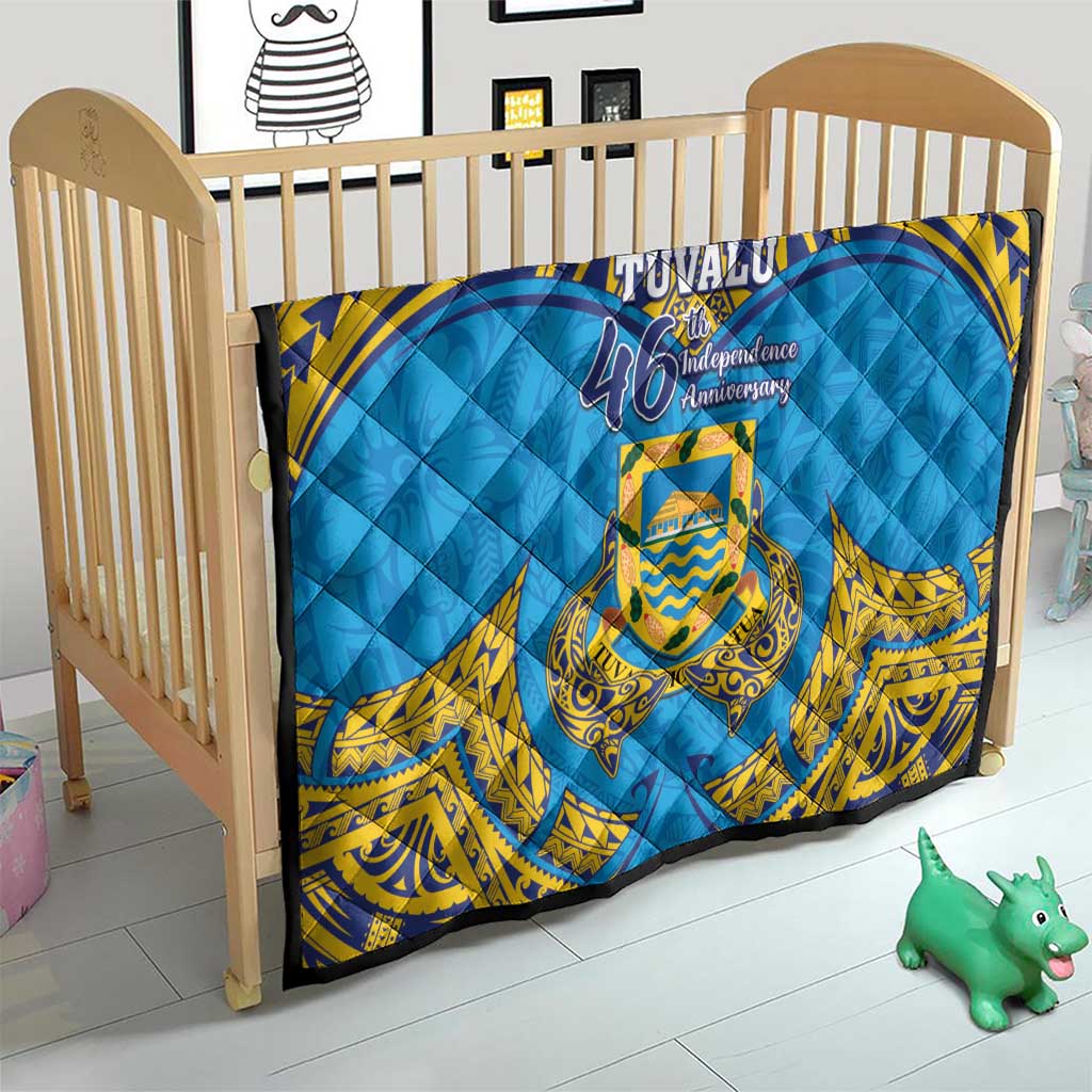 Tuvalu Independence Day Quilt Coat Of Arms With Polynesian Dolphin Tattoo LT05 - Polynesian Pride