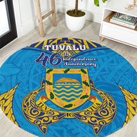 Tuvalu Independence Day Round Carpet Coat Of Arms With Polynesian Dolphin Tattoo LT05 Blue - Polynesian Pride