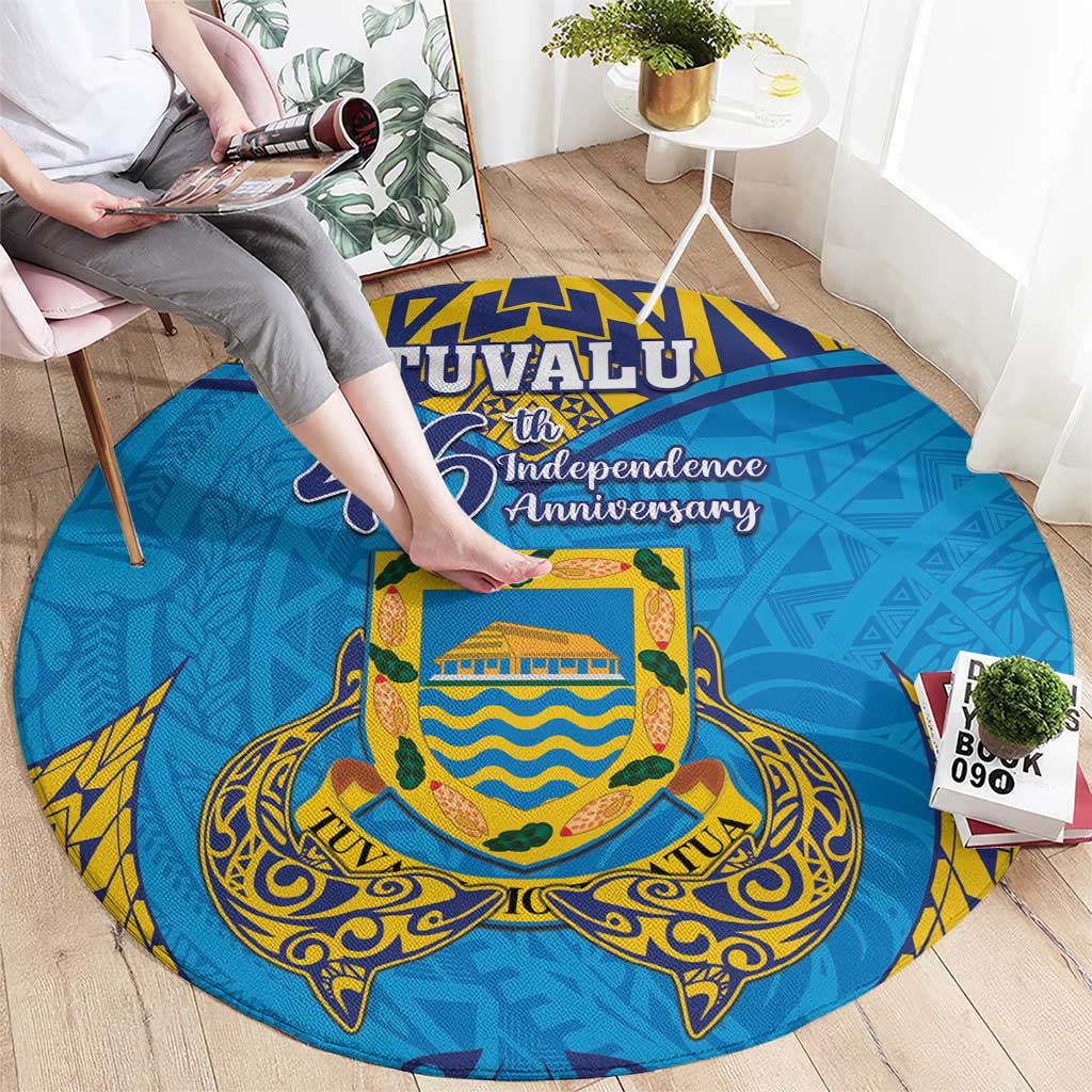 Tuvalu Independence Day Round Carpet Coat Of Arms With Polynesian Dolphin Tattoo LT05 - Polynesian Pride