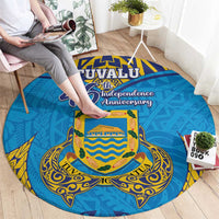 Tuvalu Independence Day Round Carpet Coat Of Arms With Polynesian Dolphin Tattoo LT05 - Polynesian Pride