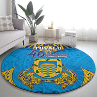 Tuvalu Independence Day Round Carpet Coat Of Arms With Polynesian Dolphin Tattoo LT05 - Polynesian Pride
