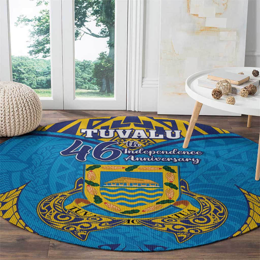 Tuvalu Independence Day Round Carpet Coat Of Arms With Polynesian Dolphin Tattoo LT05 - Polynesian Pride