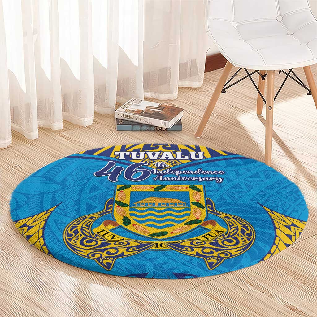 Tuvalu Independence Day Round Carpet Coat Of Arms With Polynesian Dolphin Tattoo LT05 - Polynesian Pride