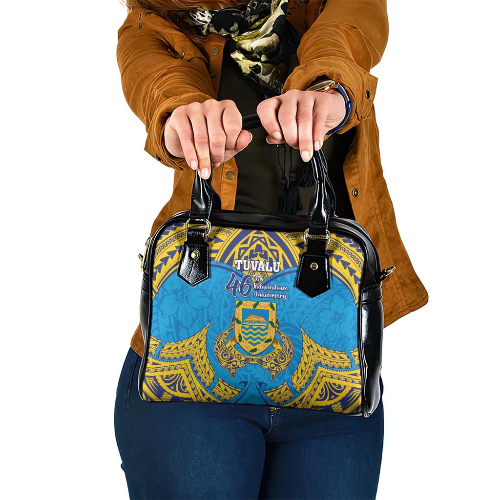 Tuvalu Independence Day Shoulder Handbag Coat Of Arms With Polynesian Dolphin Tattoo LT05 One Size Blue - Polynesian Pride