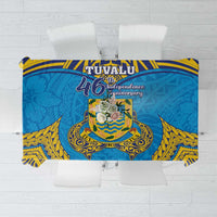 Tuvalu Independence Day Tablecloth Coat Of Arms With Polynesian Dolphin Tattoo LT05 Blue - Polynesian Pride