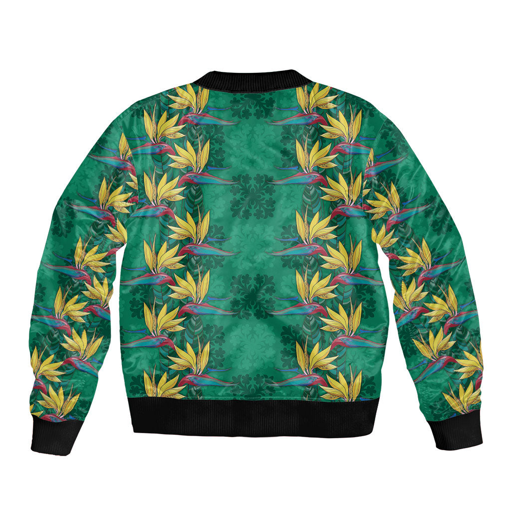 Hawaii Waikiki King Bomber Jacket Green Quilt With Pua Manu LT05 - Polynesian Pride