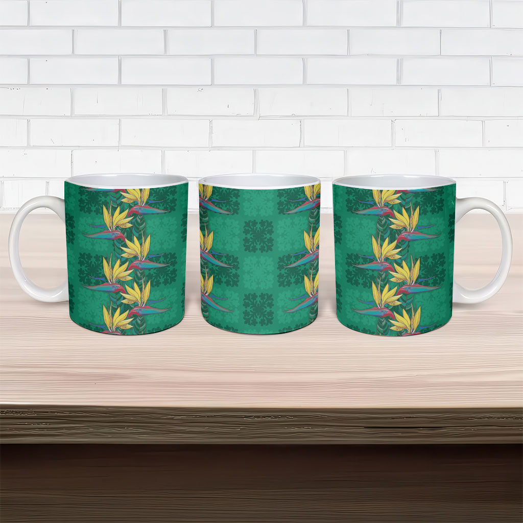Hawaii Waikiki King Ceramic Mug Green Quilt With Pua Manu LT05 - Polynesian Pride