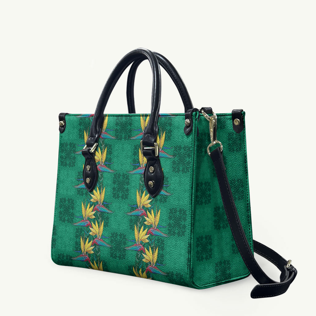 Hawaii Waikiki King Leather Bag Green Quilt With Pua Manu LT05 Green - Polynesian Pride