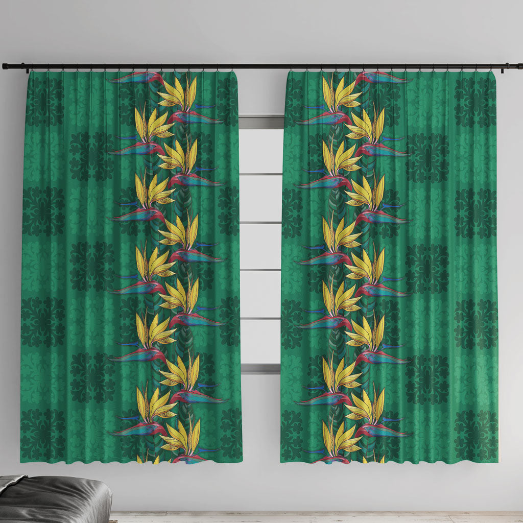 Hawaii Waikiki King Window Curtain Green Quilt With Pua Manu LT05 With Hooks Green - Polynesian Pride