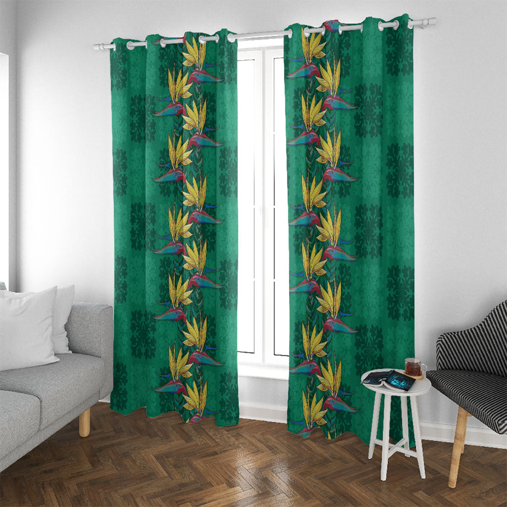 Hawaii Waikiki King Window Curtain Green Quilt With Pua Manu LT05 With Grommets Green - Polynesian Pride