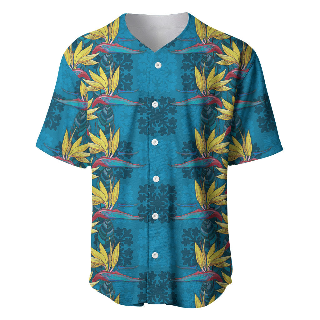 Hawaii Waikiki King Baseball Jersey Blue Quilt With Pua Manu LT05 Blue - Polynesian Pride